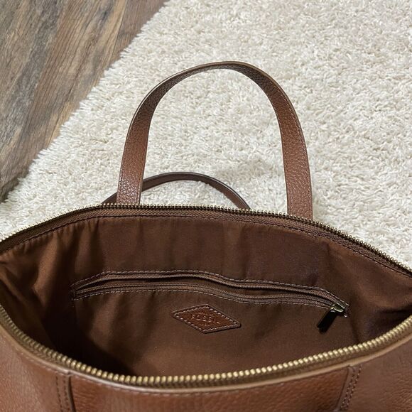 Fossil Brown Studded Cow Hide Leather Satchel Crossbody Bag Purse - Picture 8 of 11